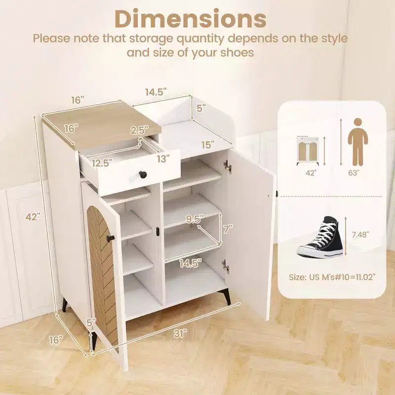Meuble à chaussures Costway 6 niveaux avec tiroir, 6 étagères amovibles, ouvertures d'aération, pieds en métal