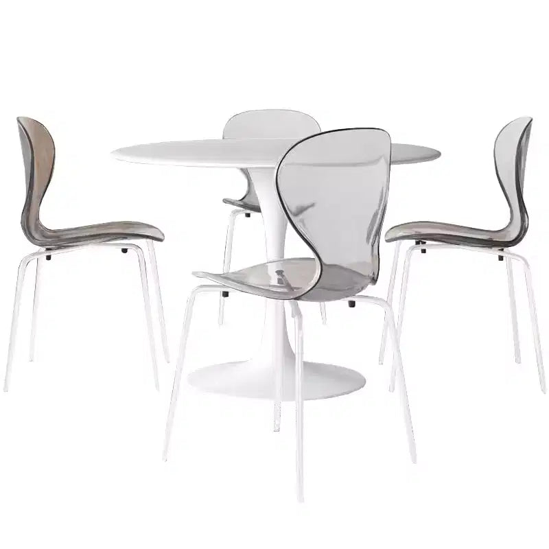 LeisureMod Bristol Ensemble de Salle à Manger 5 Pièces Table à Manger Ronde, 4 Chaises de Salle à Manger en Plastique Pieds Blancs
