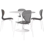 LeisureMod Bristol Ensemble de Salle à Manger 5 Pièces Table à Manger Ronde, 4 Chaises de Salle à Manger en Plastique Pieds Blancs