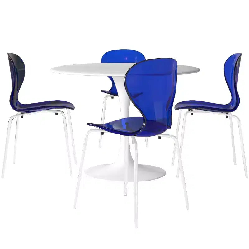 LeisureMod Bristol Ensemble de Salle à Manger 5 Pièces Table à Manger Ronde, 4 Chaises de Salle à Manger en Plastique Pieds Blancs