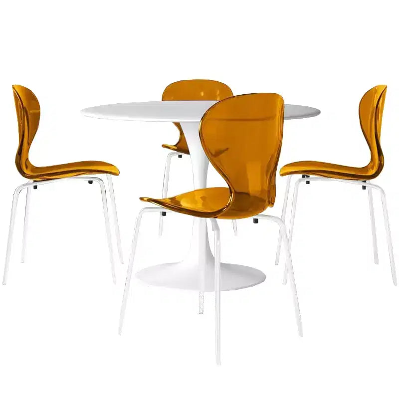 LeisureMod Bristol Ensemble de Salle à Manger 5 Pièces Table à Manger Ronde, 4 Chaises de Salle à Manger en Plastique Pieds Blancs