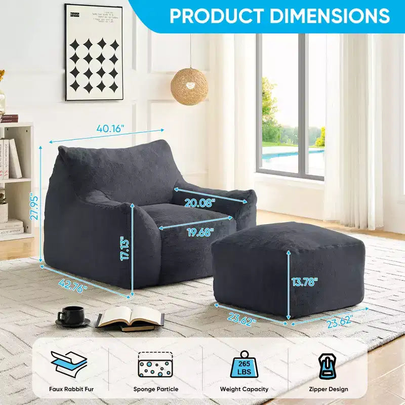Mjkone Pouf moderne, grand pouf en similicuir de lapin avec ottoman