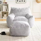 Mjkone Pouf moderne, grand pouf en similicuir de lapin avec ottoman