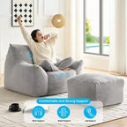 Mjkone Pouf moderne, grand pouf en similicuir de lapin avec ottoman