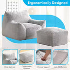 Mjkone Pouf moderne, grand pouf en similicuir de lapin avec ottoman