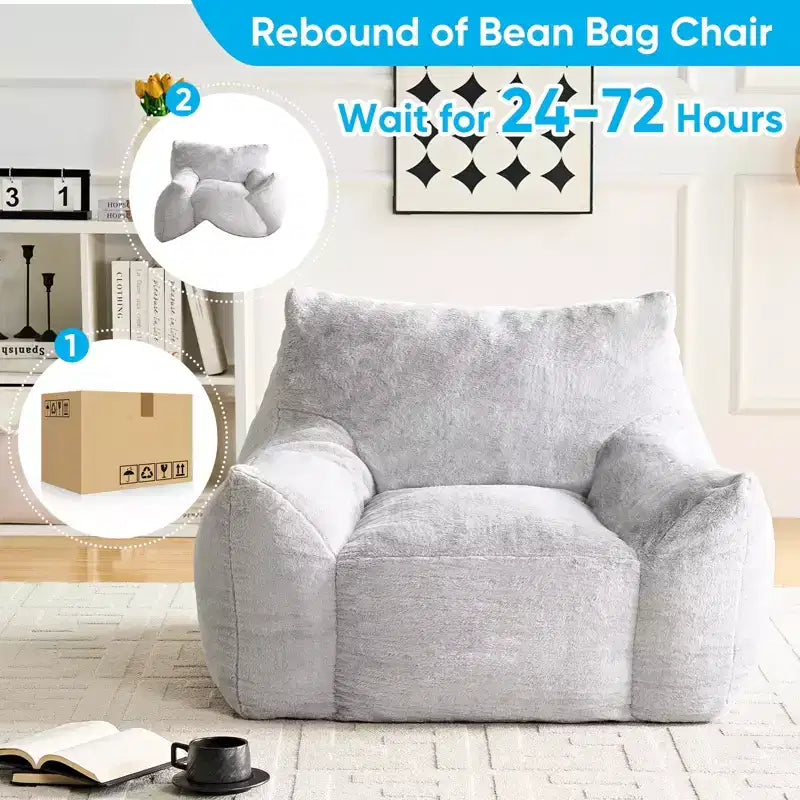 Mjkone Pouf moderne, grand pouf en similicuir de lapin avec ottoman