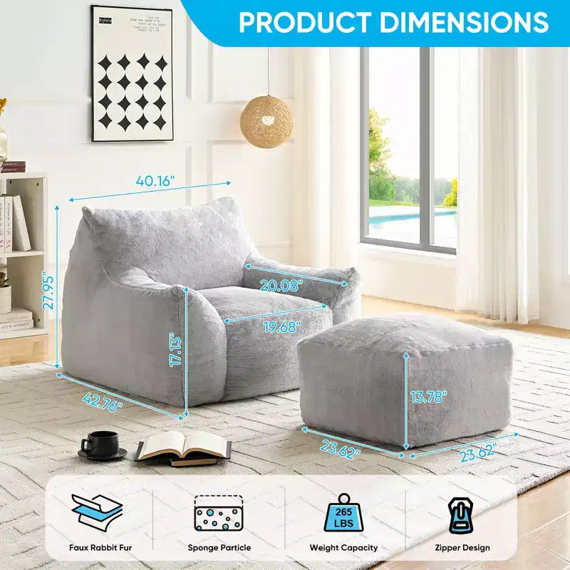 Mjkone Pouf moderne, grand pouf en similicuir de lapin avec ottoman