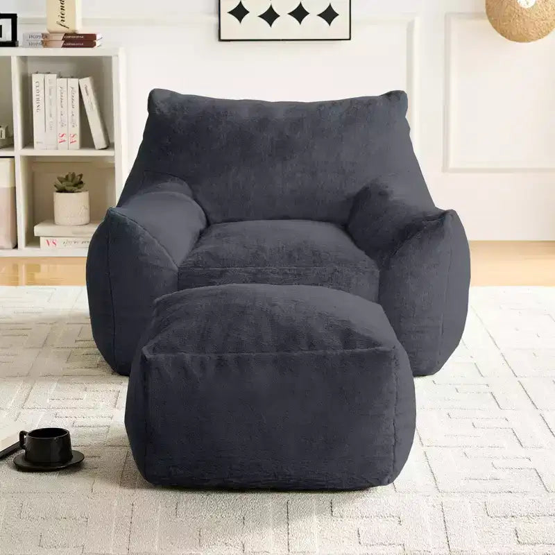 Mjkone Pouf moderne, grand pouf en similicuir de lapin avec ottoman