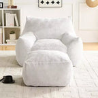 Mjkone Pouf moderne, grand pouf en similicuir de lapin avec ottoman