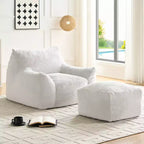 Mjkone Pouf moderne, grand pouf en similicuir de lapin avec ottoman