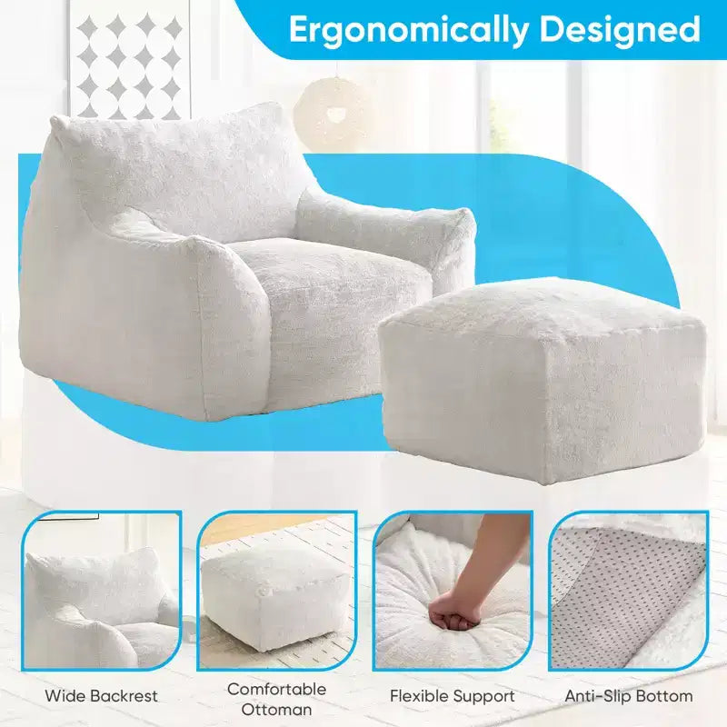 Mjkone Pouf moderne, grand pouf en similicuir de lapin avec ottoman