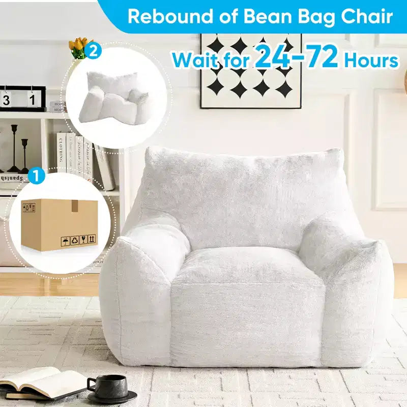 Mjkone Pouf moderne, grand pouf en similicuir de lapin avec ottoman