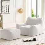 Mjkone Pouf moderne, grand pouf en similicuir de lapin avec ottoman