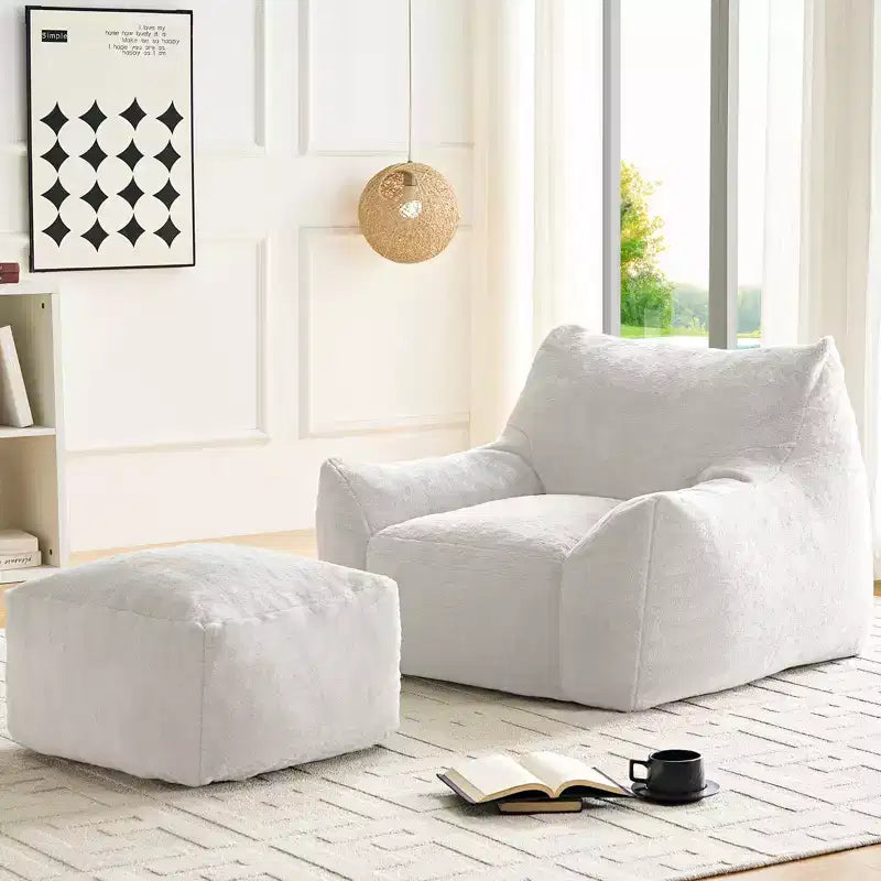 Mjkone Pouf moderne, grand pouf en similicuir de lapin avec ottoman