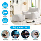 Mjkone Pouf moderne, grand pouf en similicuir de lapin avec ottoman