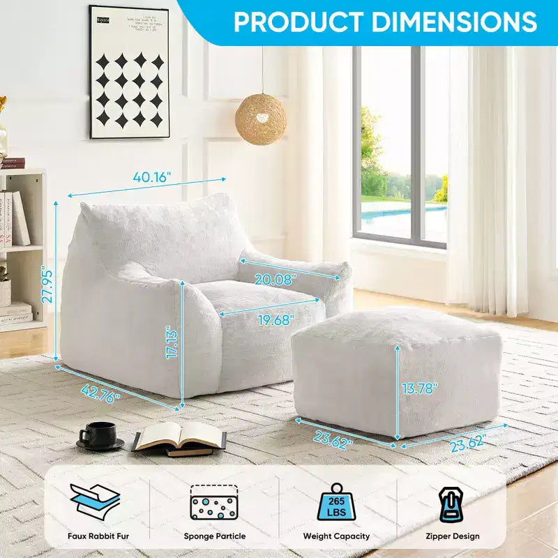 Mjkone Pouf moderne, grand pouf en similicuir de lapin avec ottoman