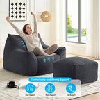 Mjkone Pouf moderne, grand pouf en similicuir de lapin avec ottoman