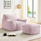 Mjkone Pouf moderne, grand pouf en similicuir de lapin avec ottoman