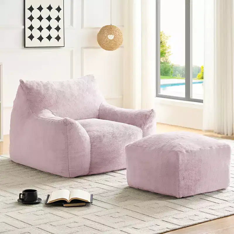 Mjkone Pouf moderne, grand pouf en similicuir de lapin avec ottoman