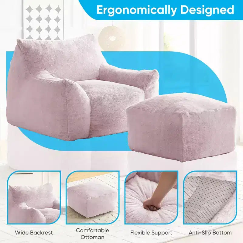 Mjkone Pouf moderne, grand pouf en similicuir de lapin avec ottoman
