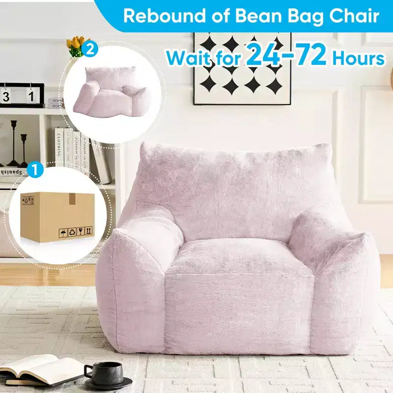 Mjkone Pouf moderne, grand pouf en similicuir de lapin avec ottoman