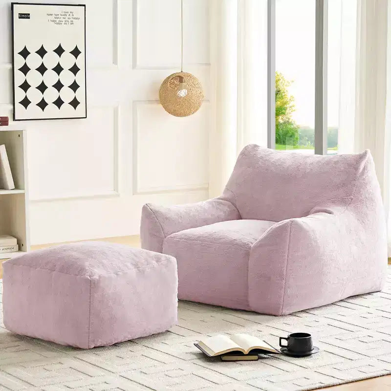 Mjkone Pouf moderne, grand pouf en similicuir de lapin avec ottoman