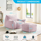 Mjkone Pouf moderne, grand pouf en similicuir de lapin avec ottoman