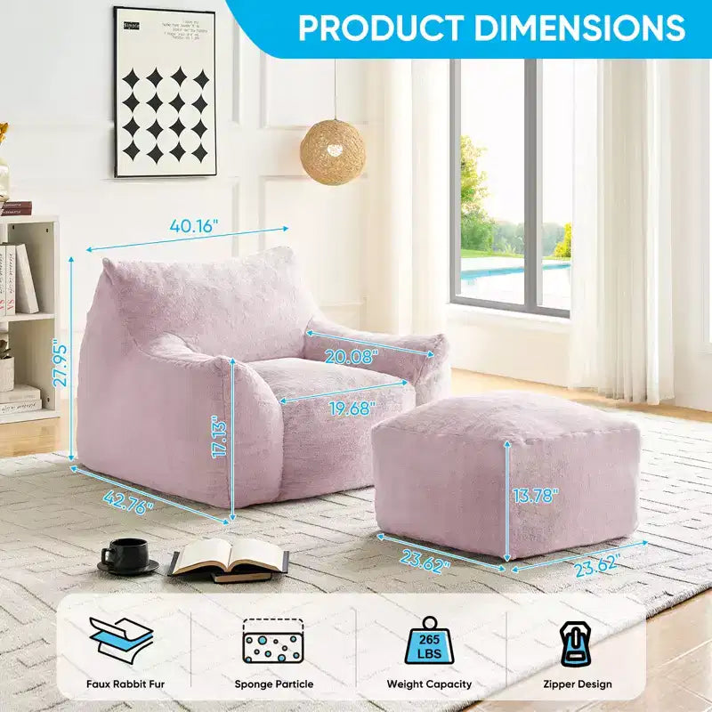 Mjkone Pouf moderne, grand pouf en similicuir de lapin avec ottoman