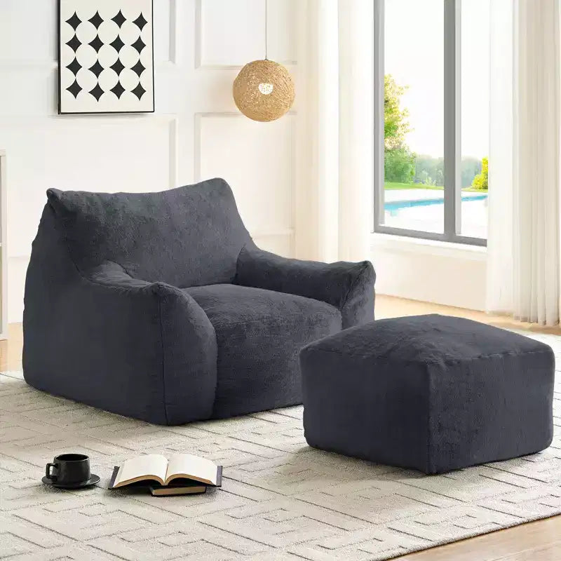 Mjkone Pouf moderne, grand pouf en similicuir de lapin avec ottoman