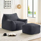 Mjkone Pouf moderne, grand pouf en similicuir de lapin avec ottoman