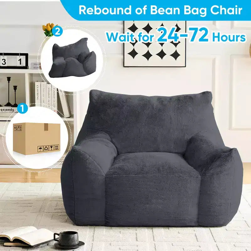 Mjkone Pouf moderne, grand pouf en similicuir de lapin avec ottoman