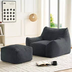 Mjkone Pouf moderne, grand pouf en similicuir de lapin avec ottoman