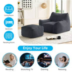Mjkone Pouf moderne, grand pouf en similicuir de lapin avec ottoman