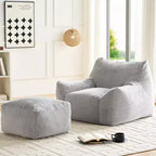 Mjkone Pouf moderne, grand pouf en similicuir de lapin avec ottoman