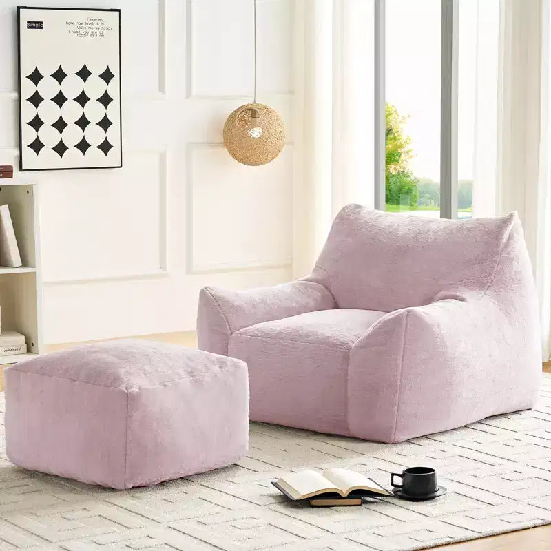 Mjkone Pouf moderne, grand pouf en similicuir de lapin avec ottoman