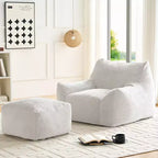 Mjkone Pouf moderne, grand pouf en similicuir de lapin avec ottoman