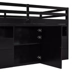 Lit mezzanine Whisen 81.8L x 40.8W, design moderne, taille double avec 4 tiroirs, armoire inférieure et étagères