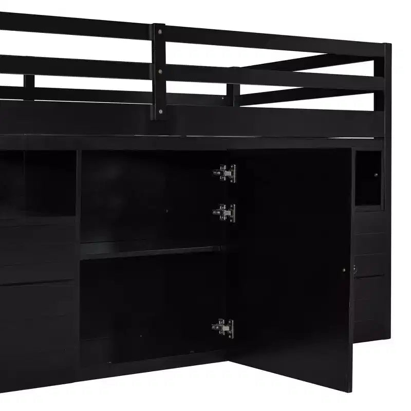 Lit mezzanine Whisen 81.8L x 40.8W, design moderne, taille double avec 4 tiroirs, armoire inférieure et étagères