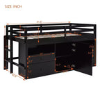 Lit mezzanine Whisen 81.8L x 40.8W, design moderne, taille double avec 4 tiroirs, armoire inférieure et étagères