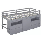 Lit mezzanine Whisen 81.8L x 40.8W, design moderne, taille double avec 4 tiroirs, armoire inférieure et étagères