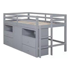 Lit mezzanine Whisen 81.8L x 40.8W, design moderne, taille double avec 4 tiroirs, armoire inférieure et étagères
