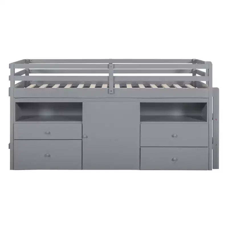 Lit mezzanine Whisen 81.8L x 40.8W, design moderne, taille double avec 4 tiroirs, armoire inférieure et étagères