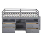 Lit mezzanine Whisen 81.8L x 40.8W, design moderne, taille double avec 4 tiroirs, armoire inférieure et étagères