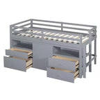 Lit mezzanine Whisen 81.8L x 40.8W, design moderne, taille double avec 4 tiroirs, armoire inférieure et étagères