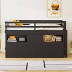 Lit mezzanine Whisen 81.8L x 40.8W, design moderne, taille double avec 4 tiroirs, armoire inférieure et étagères