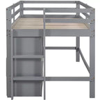 Lit mezzanine Whisen 81.8L x 40.8W, design moderne, taille double avec 4 tiroirs, armoire inférieure et étagères