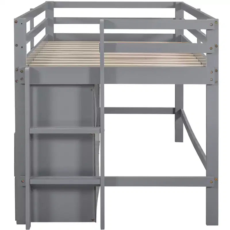 Lit mezzanine Whisen 81.8L x 40.8W, design moderne, taille double avec 4 tiroirs, armoire inférieure et étagères