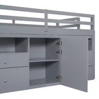 Lit mezzanine Whisen 81.8L x 40.8W, design moderne, taille double avec 4 tiroirs, armoire inférieure et étagères
