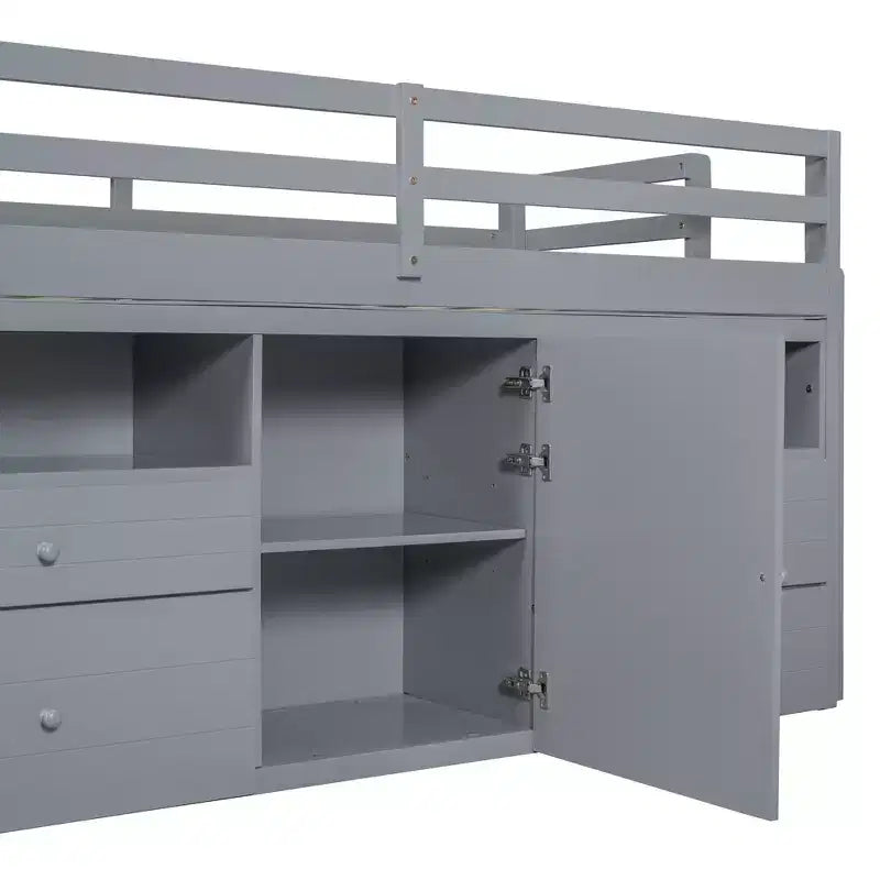 Lit mezzanine Whisen 81.8L x 40.8W, design moderne, taille double avec 4 tiroirs, armoire inférieure et étagères