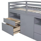 Lit mezzanine Whisen 81.8L x 40.8W, design moderne, taille double avec 4 tiroirs, armoire inférieure et étagères